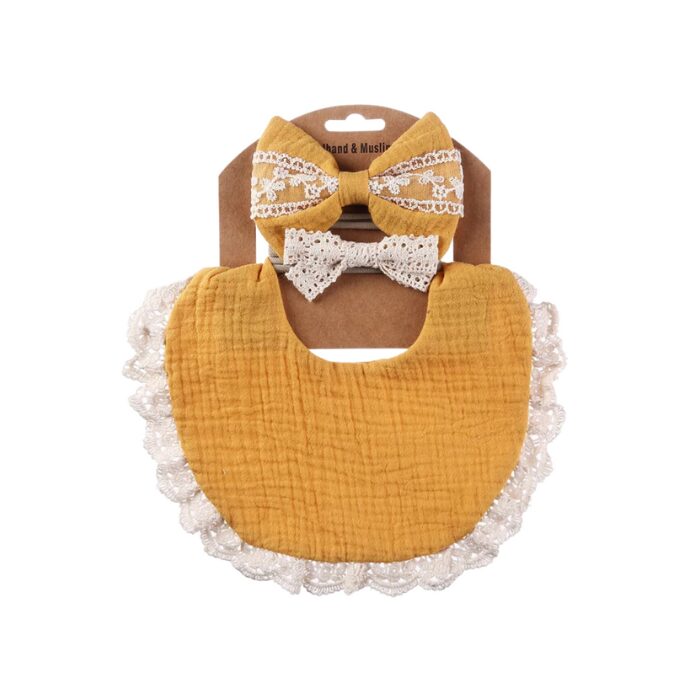 Blooming Wisdom Pretty Bib And Bow Set - Mustard