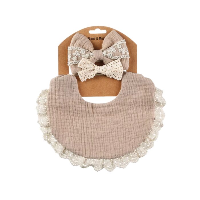 Blooming Wisdom Pretty Bib And Bow Set - Nude