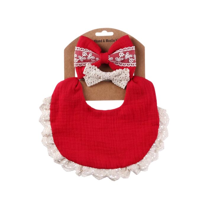 Blooming Wisdom Pretty Bib And Bow Set - Red