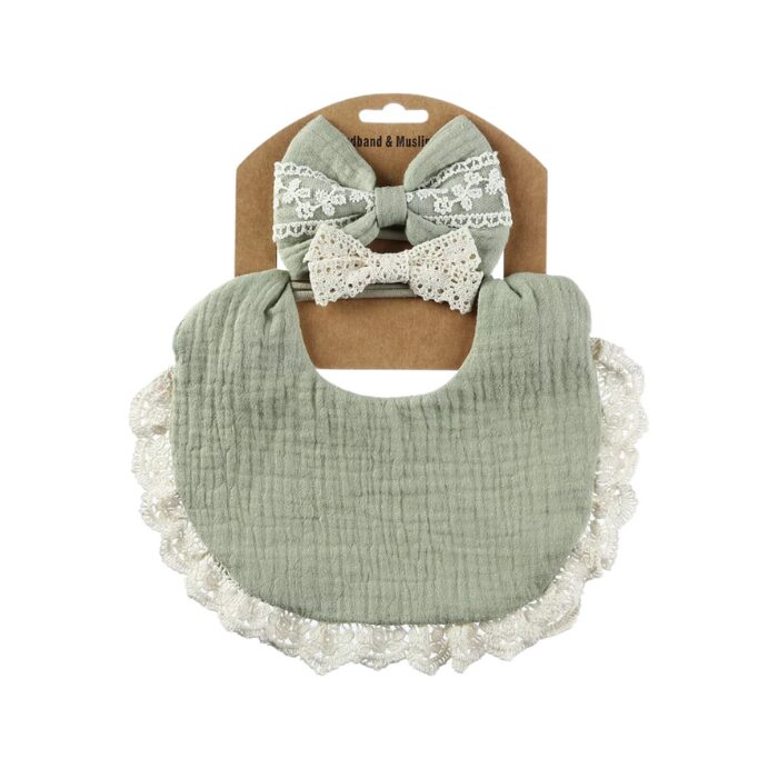 Blooming Wisdom Pretty Bib And Bow Set - Sage