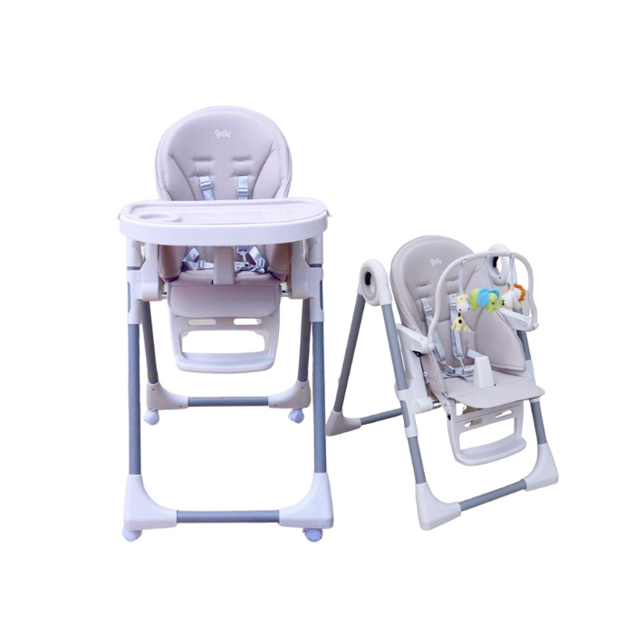 Bollie Miluk Multi-stage High Chair (Recliner, Baby Chair, High Chair) **with FREE toy arch - Pearl Grey Zoo