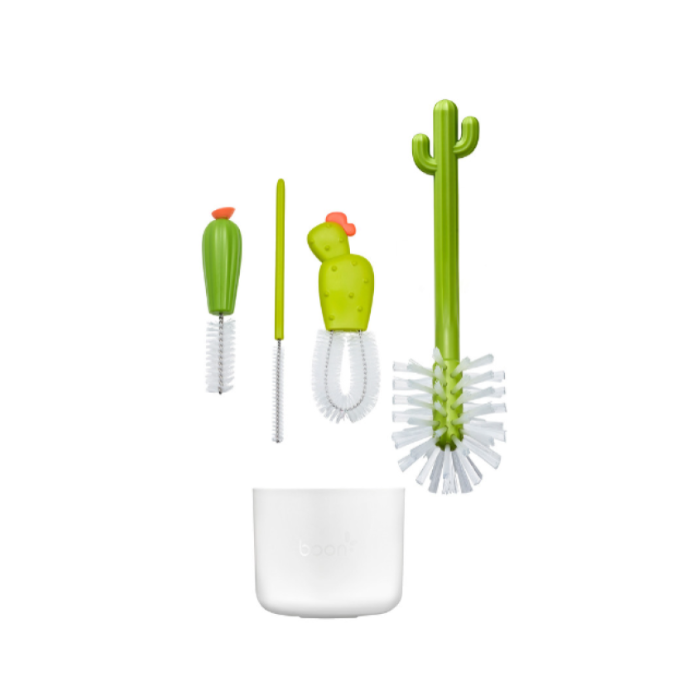 Boon Cacti Bottle Cleaning System - Set of 4 Brushes With Vase (White and Green)