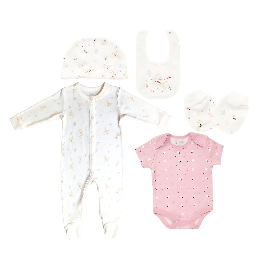 Yoji Baby 5-Piece Baby Clothes Gift Set - Flowers and Rabbits