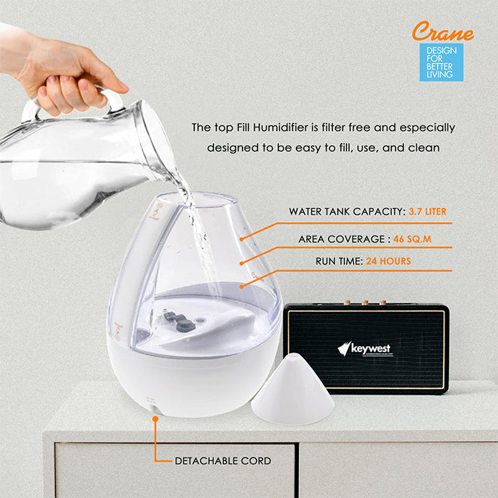 Crane 4-in-1 Filter-Free Top Fill Humidifier with Sound Machine