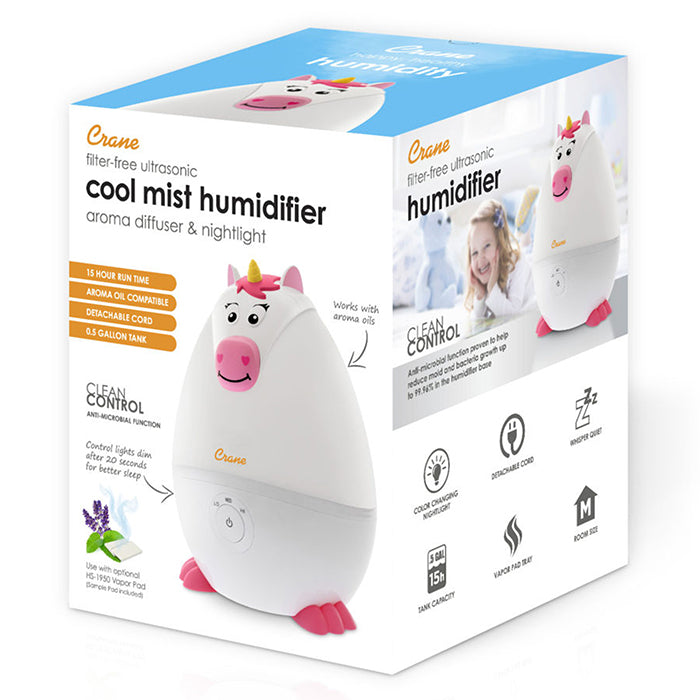 Crane Adorable Unicorn 2 in 1 Filter Free Cool Mist Humidifier with Aroma Diffuser and Nightlight
