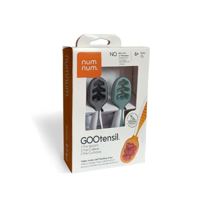 Numnum Baby Self-Feeding Prespoons GOOtensils (Set of 2) - Grey and Green