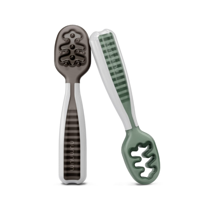 Numnum Baby Self-Feeding Prespoons GOOtensils (Set of 2) - Grey and Green