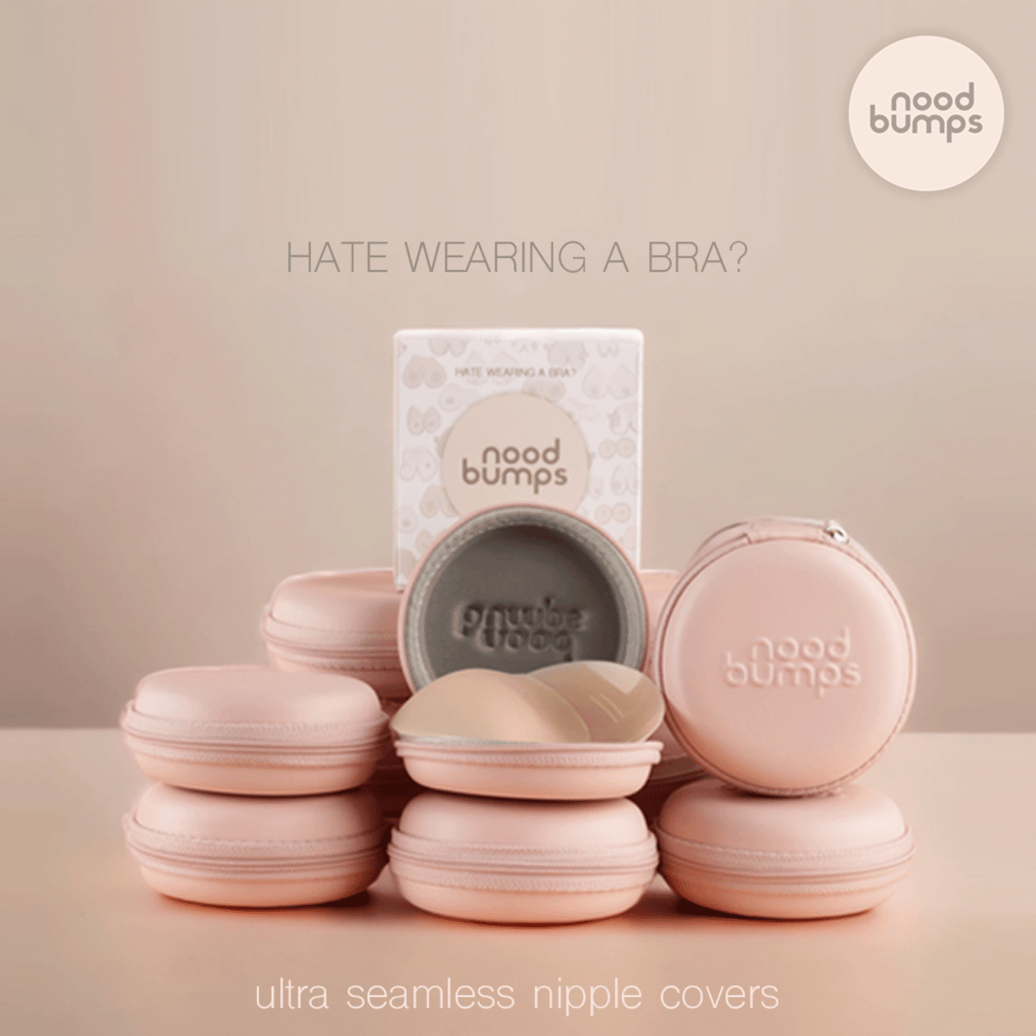 Nood Bumps Seamless Nipple Covers No Adhesive and Travel Case - Nude