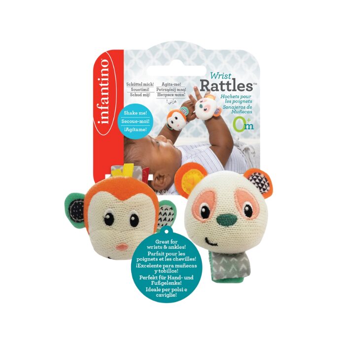 Infantino Wrist Rattles - Monkey/Panda