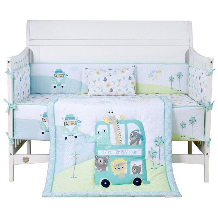 Juju Nursery 7-Piece 100% Cotton Crib Bedding Set - Holiday Bus