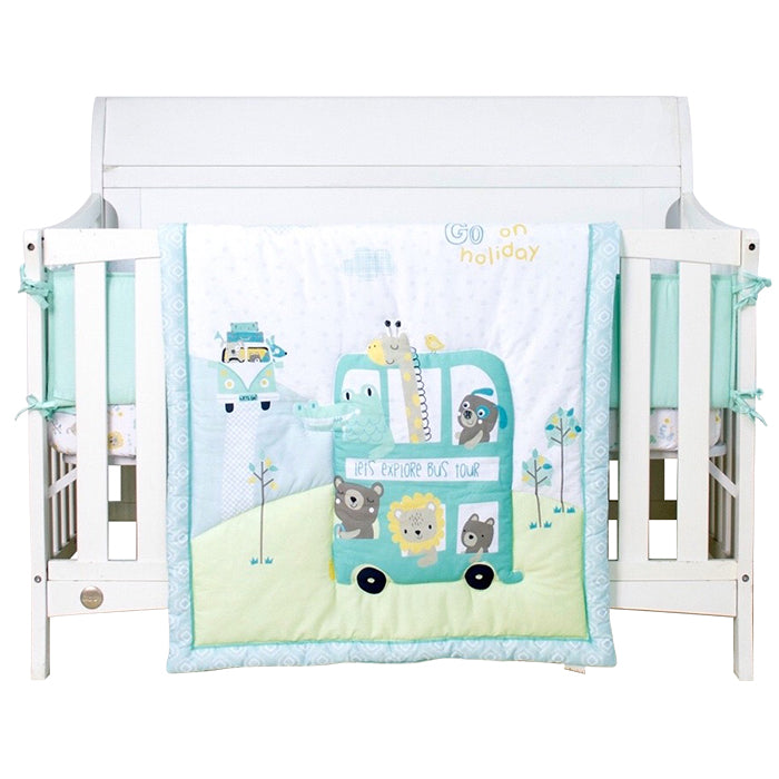Juju Nursery 7-Piece 100% Cotton Crib Bedding Set - Holiday Bus