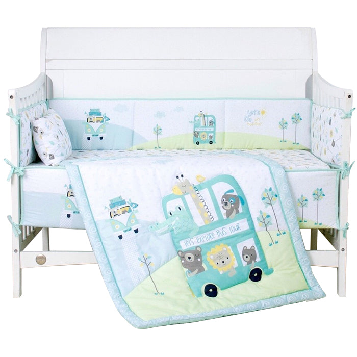 Juju Nursery 7-Piece 100% Cotton Crib Bedding Set - Holiday Bus