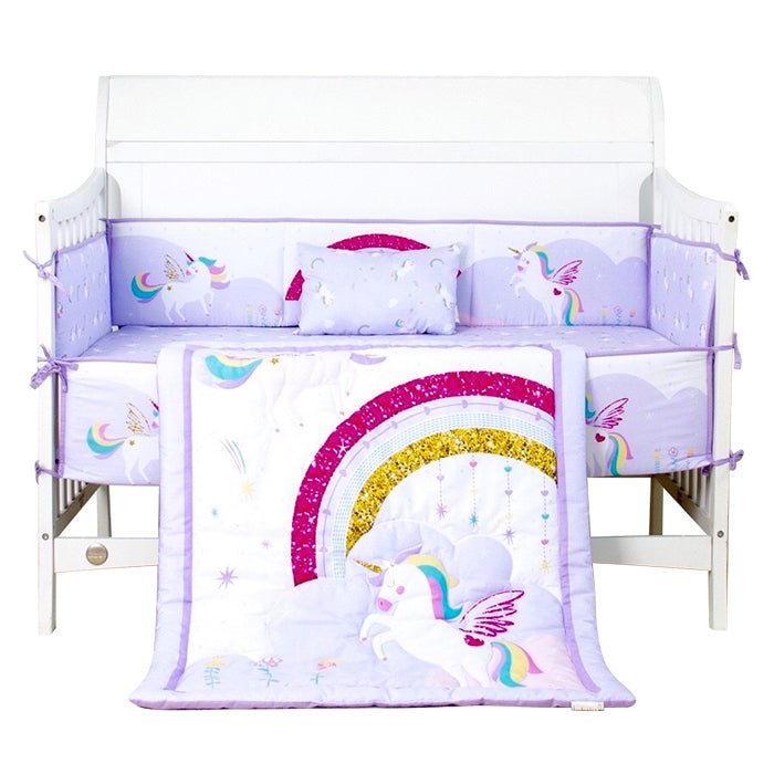 Juju Nursery 7-Piece 100% Cotton Crib Bedding Set - Unicorn Dreams
