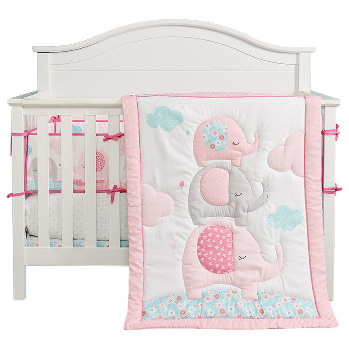 Juju Nursery 7-Piece Crib Bedding Set - Spring Elephants