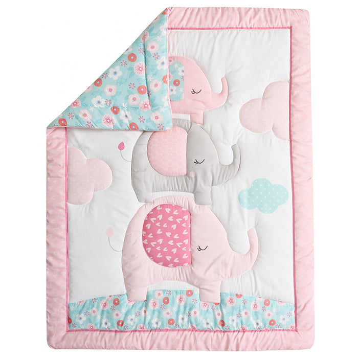 Juju Nursery 7-Piece Crib Bedding Set - Spring Elephants