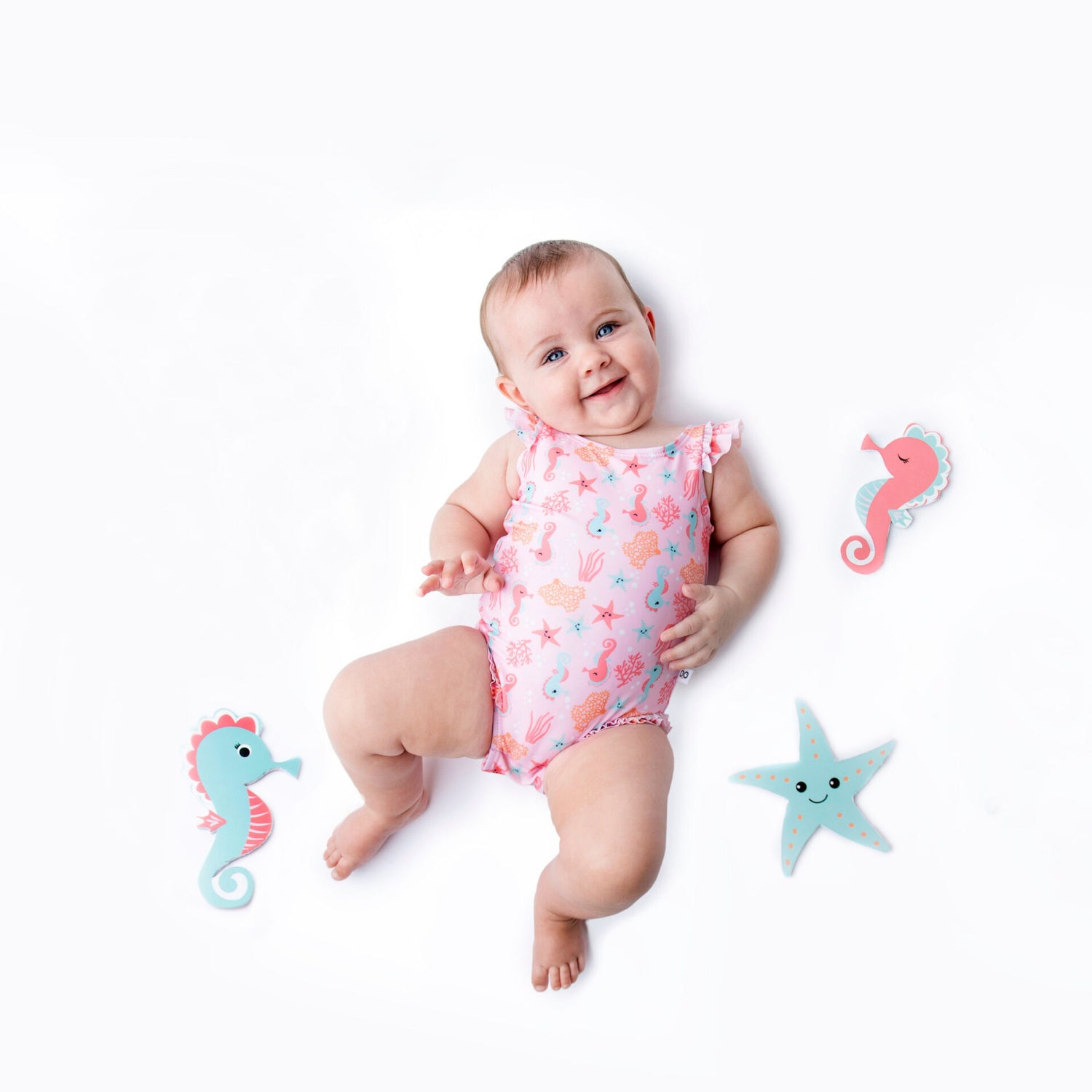 Zoocchini Girl Snap Swimsuit and Sunhat Set - Sally the Seahorse