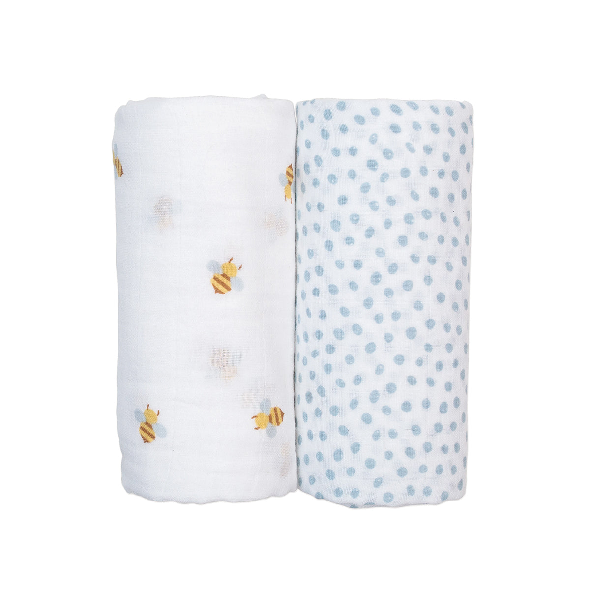 Lulujo Cotton Muslin Set of 2 Large - Bees and Dots