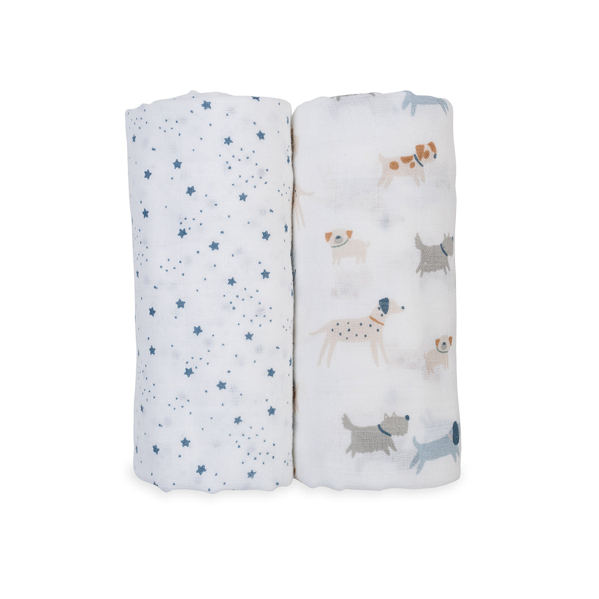 Lulujo Cotton Muslin Set of 2 Large - Puppy Dog and Stars