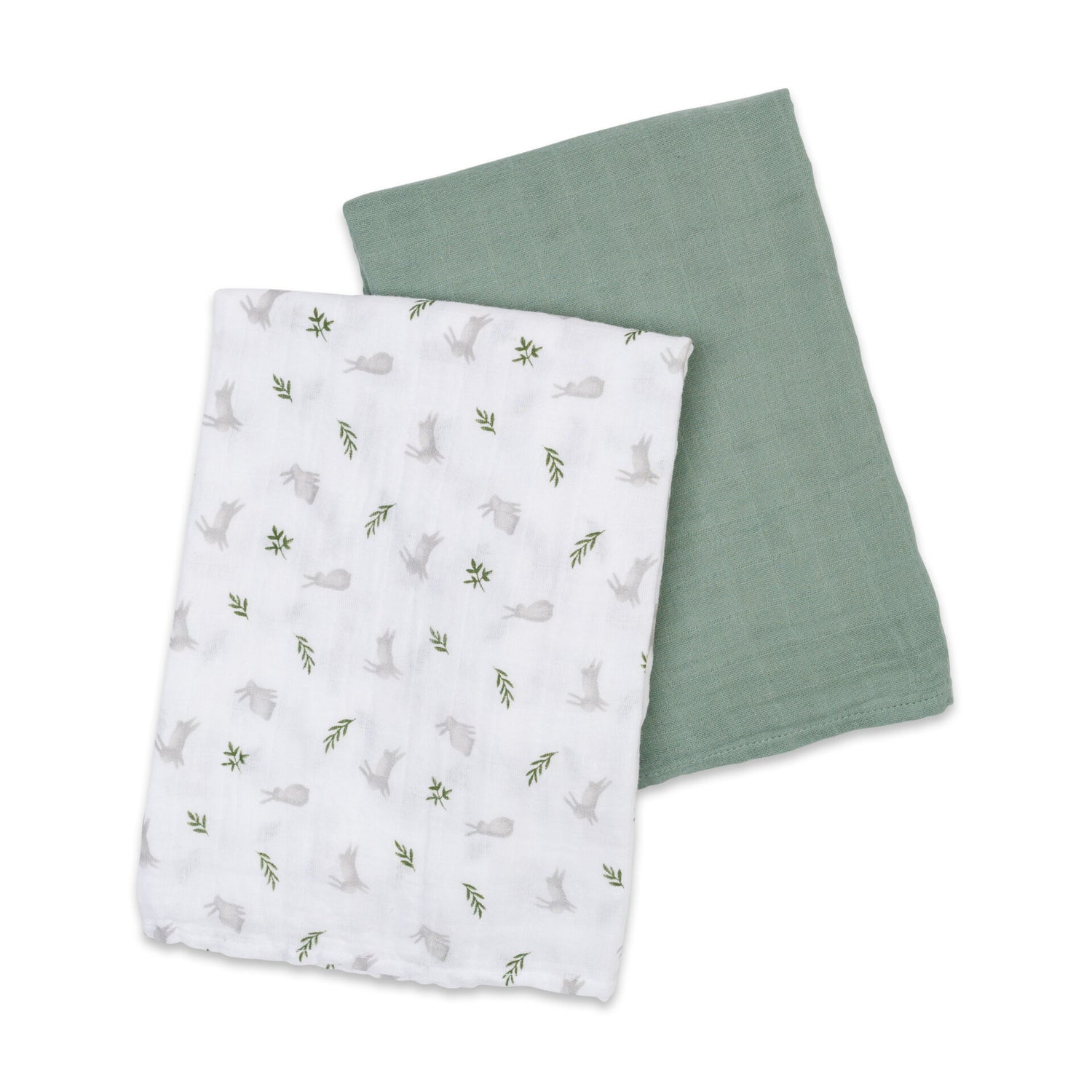 Lulujo Cotton Muslin Set of 2 Large - Bunnies and Fern