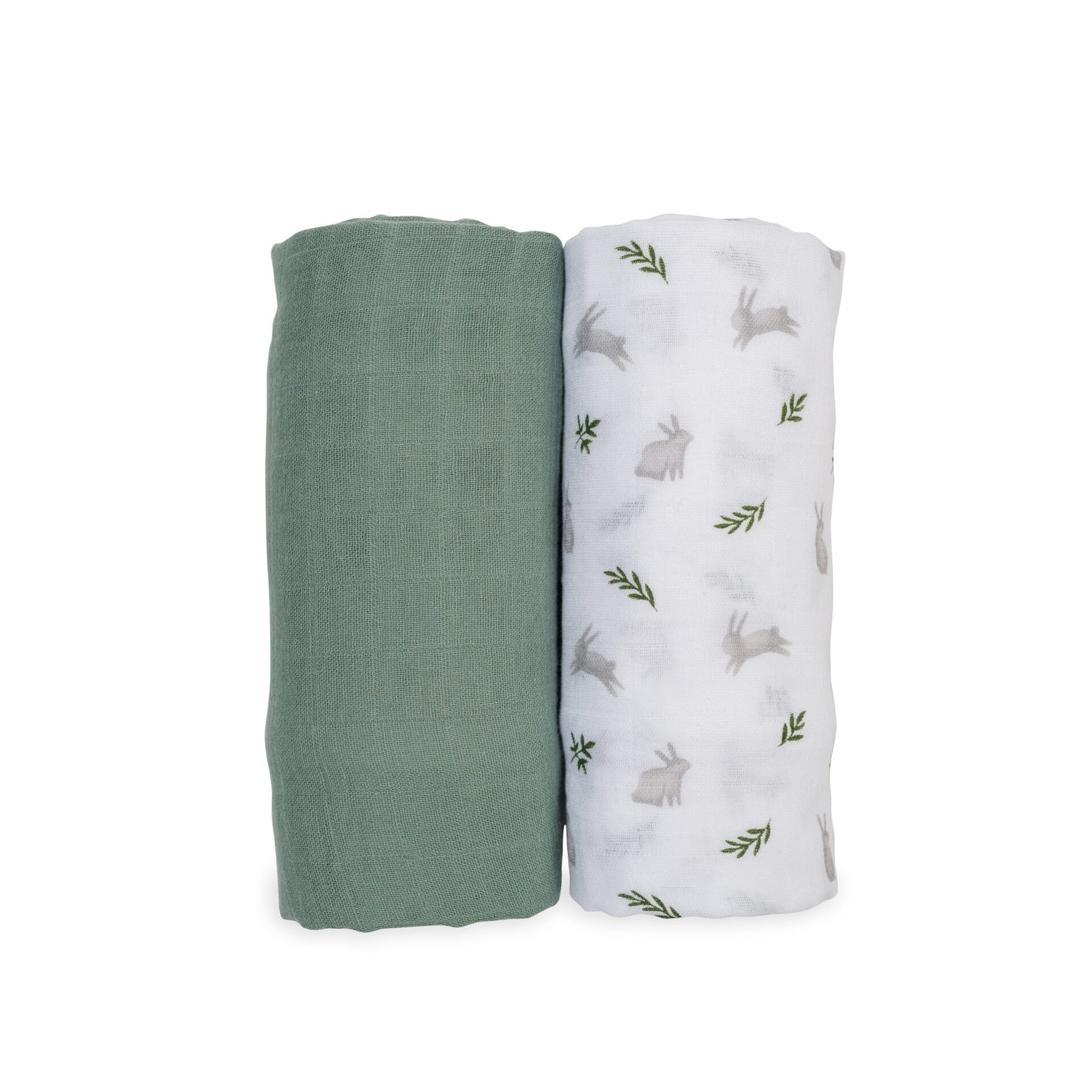 Lulujo Cotton Muslin Set of 2 Large - Bunnies and Fern