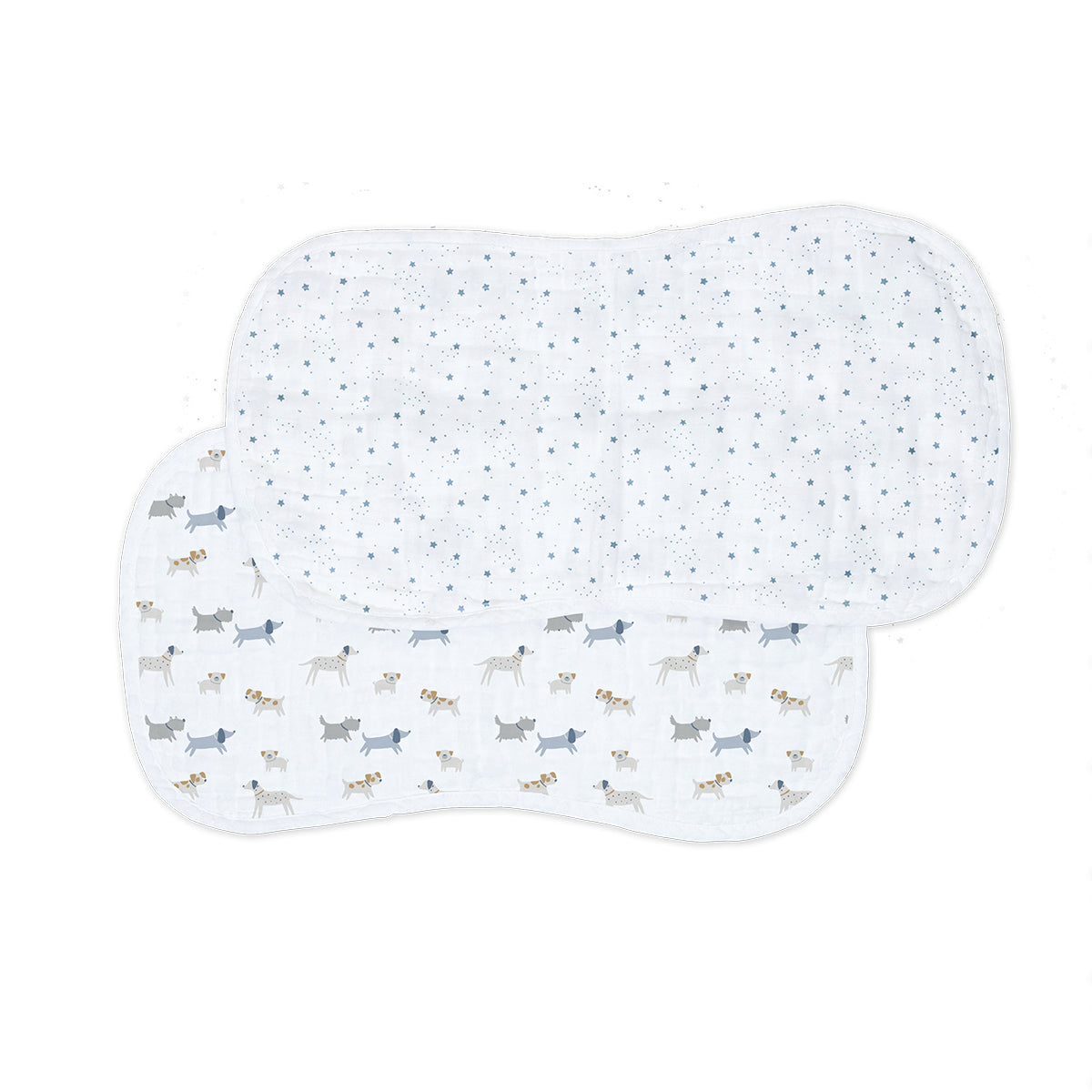 Lulujo Muslin Burp Cloth Set of 2 - Puppy Dog and Stars