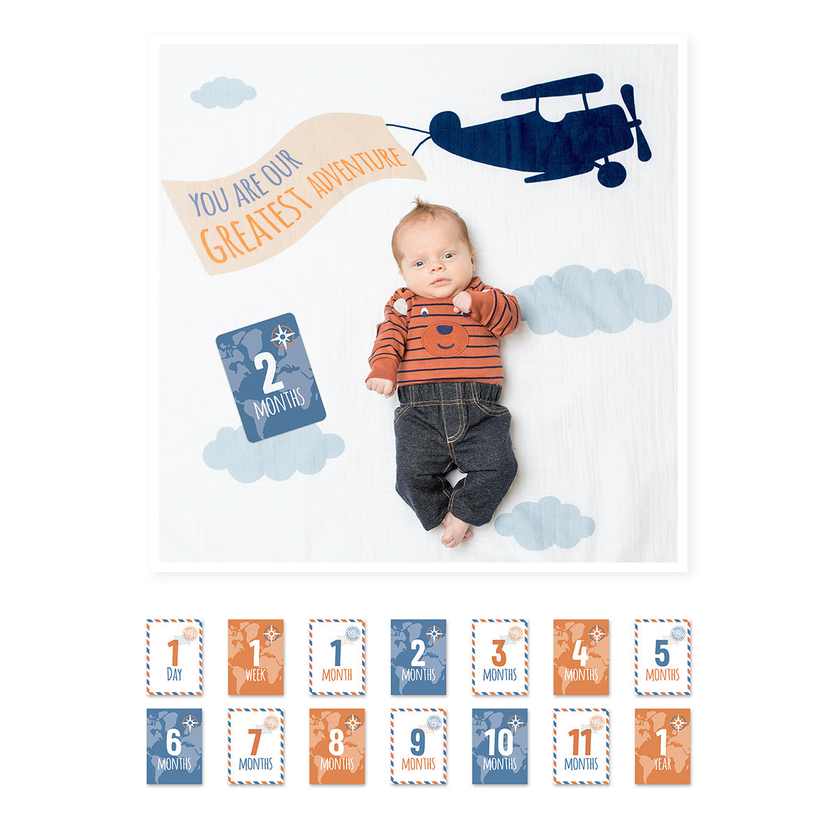 Lulujo Milestone Blanket and Card Set - Greatest Adventure