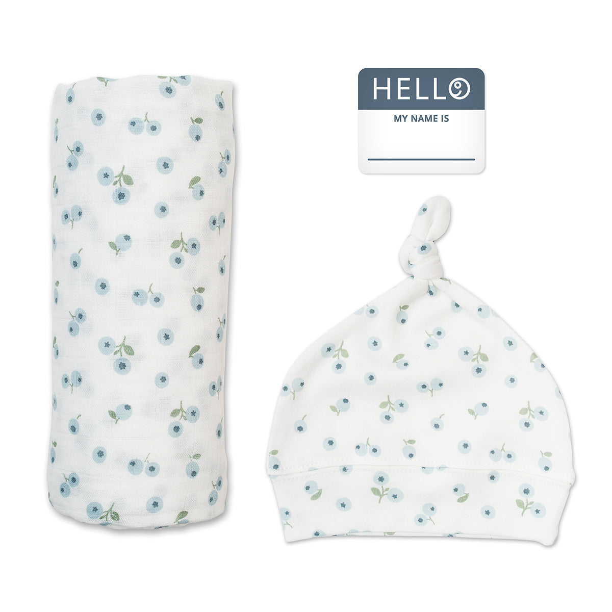 Lulujo Bamboo Bonnet and Swaddle Set - Blueberries