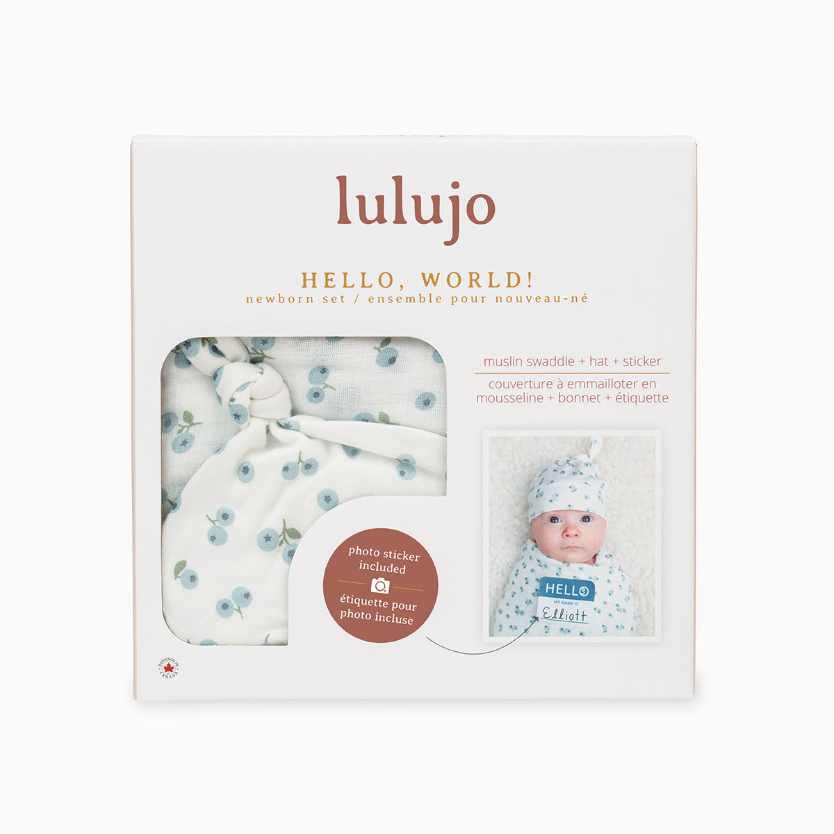 Lulujo Bamboo Bonnet and Swaddle Set - Blueberries