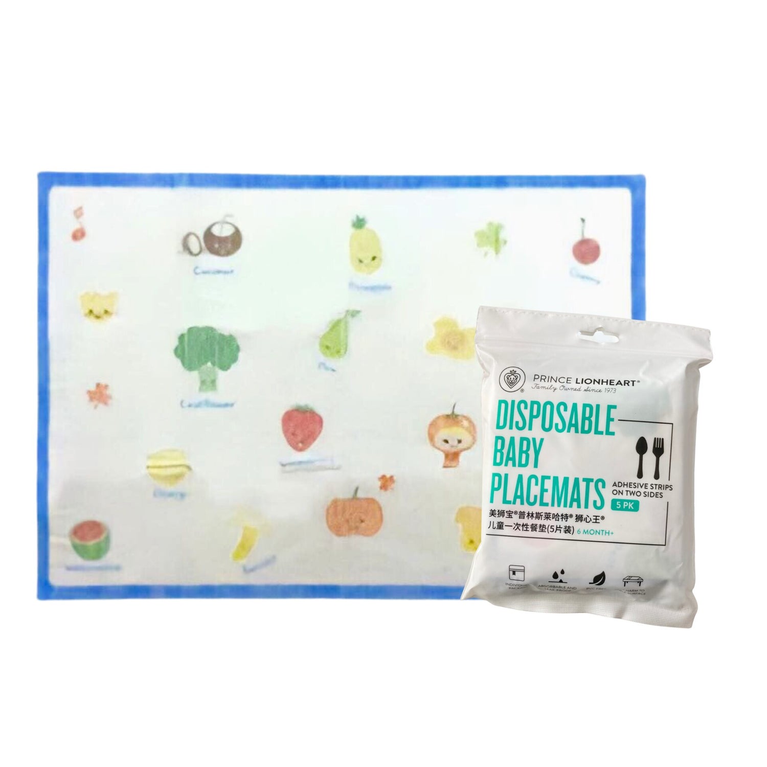 Prince Lionheart Disposable Baby placemat (5pcs/pack) - Fruits and Vegetables