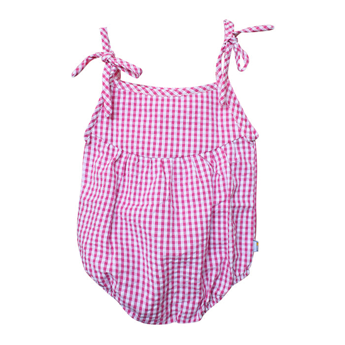 Lil' Tati Lily Playsuit in Strawberry Pink Seersucker