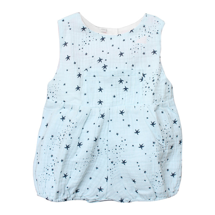 Lil' Tati Orchid Boys Playsuit with Front Pocket in Crepe - Stars Sky Blue