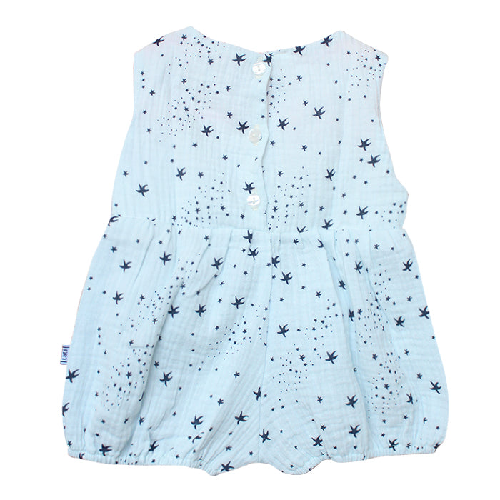 Lil' Tati Orchid Boys Playsuit with Front Pocket in Crepe - Stars Sky Blue
