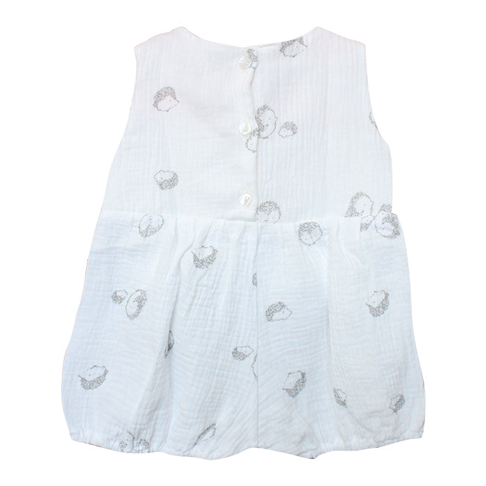 Lil' Tati Orchid Boys Playsuit with Front Pocket in Crepe - White Hedgehog