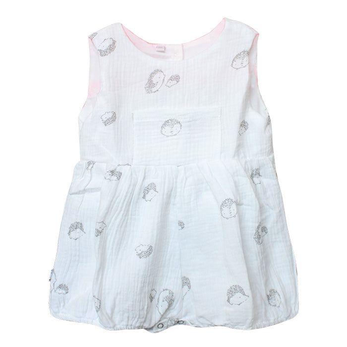 Lil' Tati Orchid Boys Playsuit with Front Pocket in Crepe - White Hedgehog