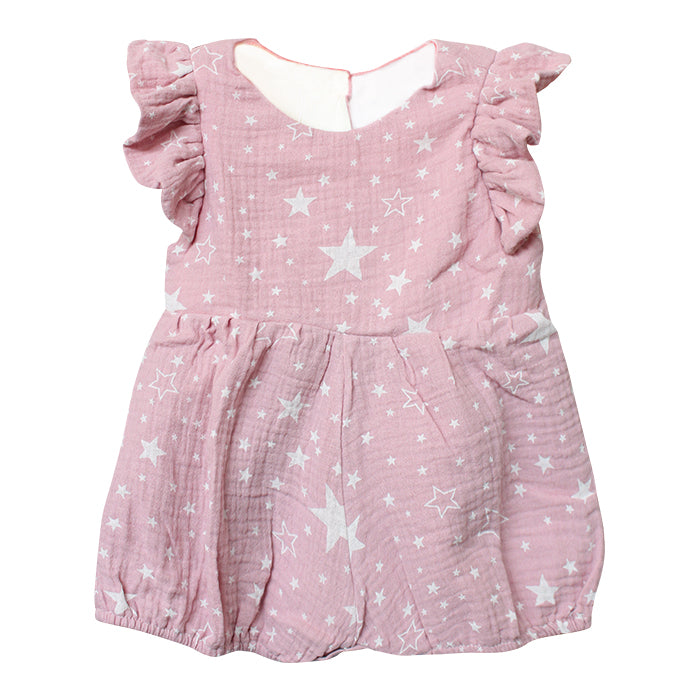 Lil' Tati Orchid Playsuit - Ruffle Sleeves in Crepe - Stars Old Rose