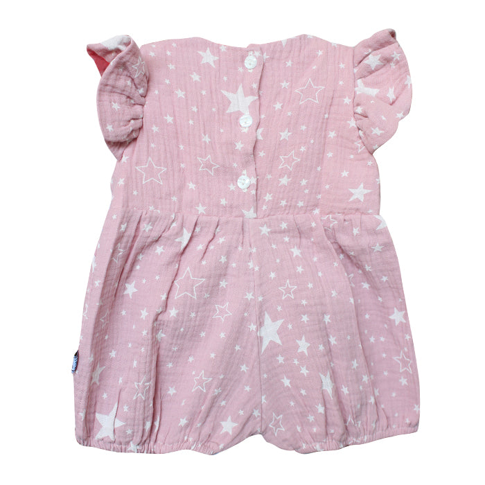 Lil' Tati Orchid Playsuit - Ruffle Sleeves in Crepe - Stars Old Rose