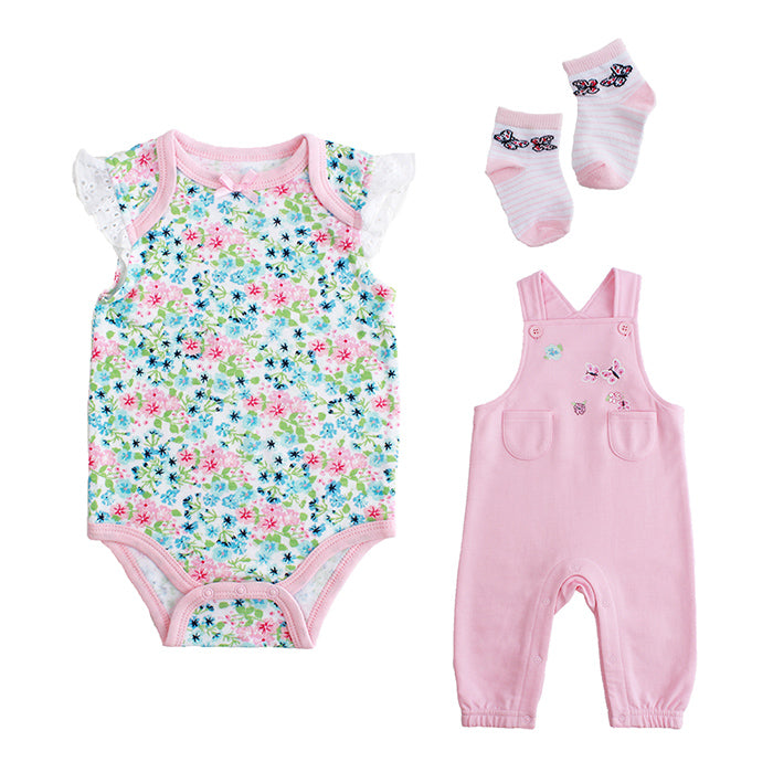 Little Steps 3-Piece Bodysuit, Jumper and Socks in Pink Floral