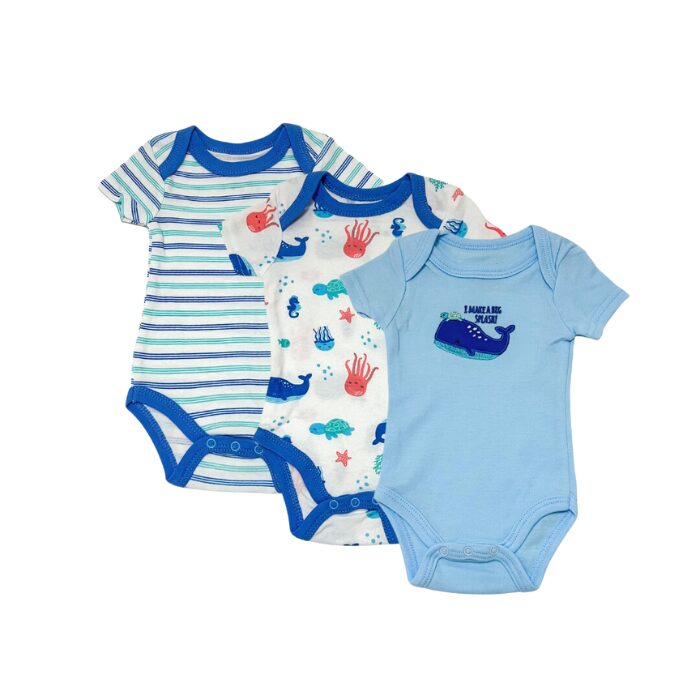 Little Steps 3-Piece Bodysuit Set in Blue Sea Animals - Blue Whale