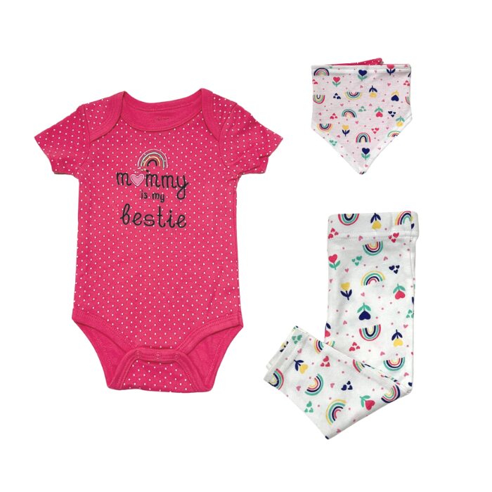 Little Steps 3-Piece Bodysuit Set in Pink Assorted Shapes