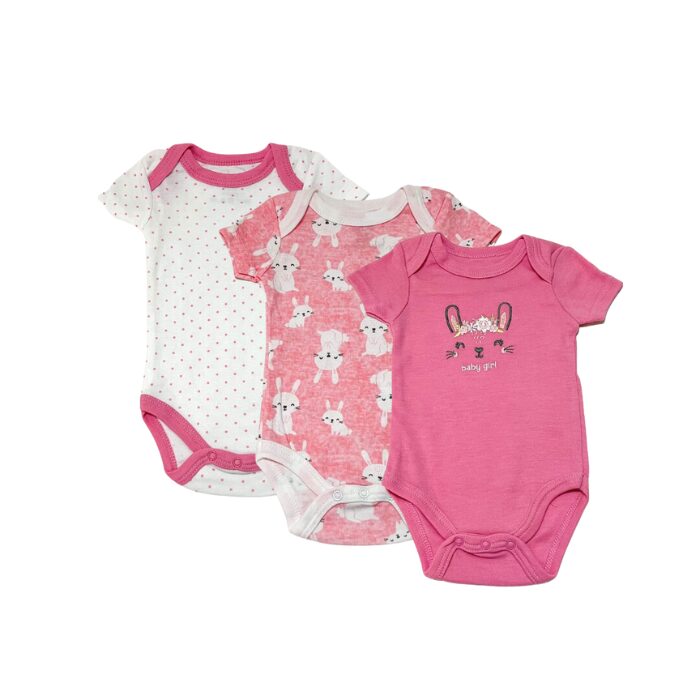 Little Steps 3-Piece Bodysuit Set in Pink Rabbit
