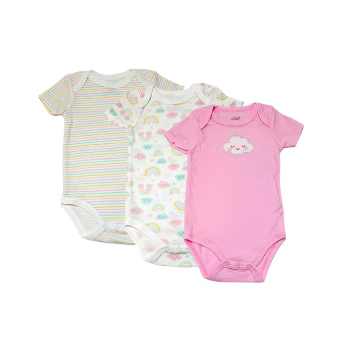 Little Steps 3-Piece Bodysuit Set in Sweet Pink Clouds