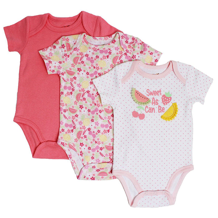 Little Steps 3-Piece Bodysuit set in Pink Fruits