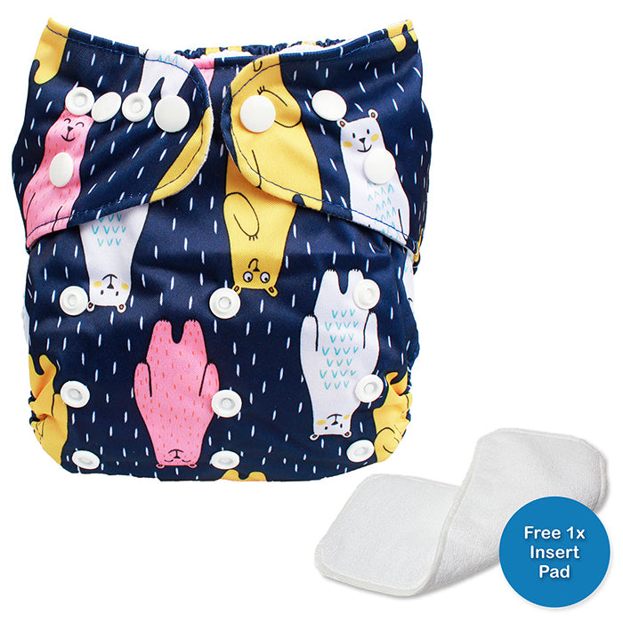 Little Steps Reusable Cloth Diaper with Adjustable Snap Buttons - Bears
