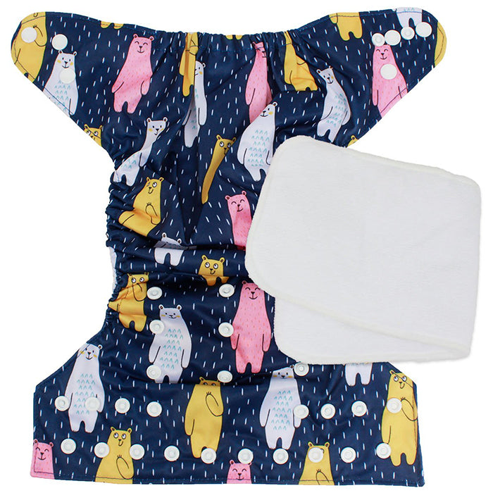Little Steps Reusable Cloth Diaper with Adjustable Snap Buttons - Bears