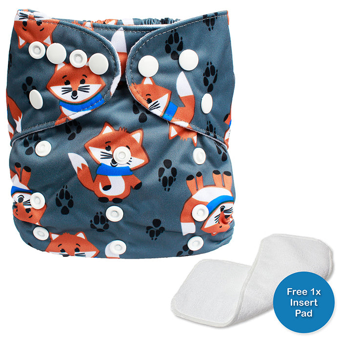Little Steps Reusable Cloth Diaper with Adjustable Snap Buttons - Fox