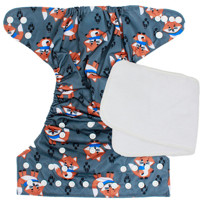Little Steps Reusable Cloth Diaper with Adjustable Snap Buttons - Fox
