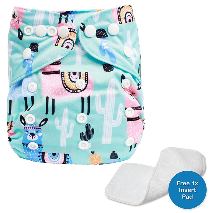 Little Steps Reusable Cloth Diaper with Adjustable Snap Buttons- Llama