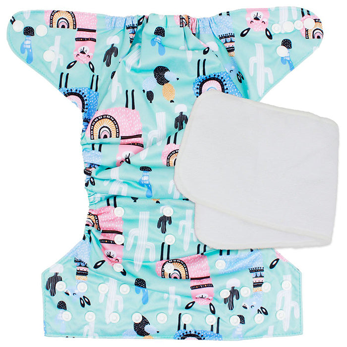 Little Steps Reusable Cloth Diaper with Adjustable Snap Buttons- Llama