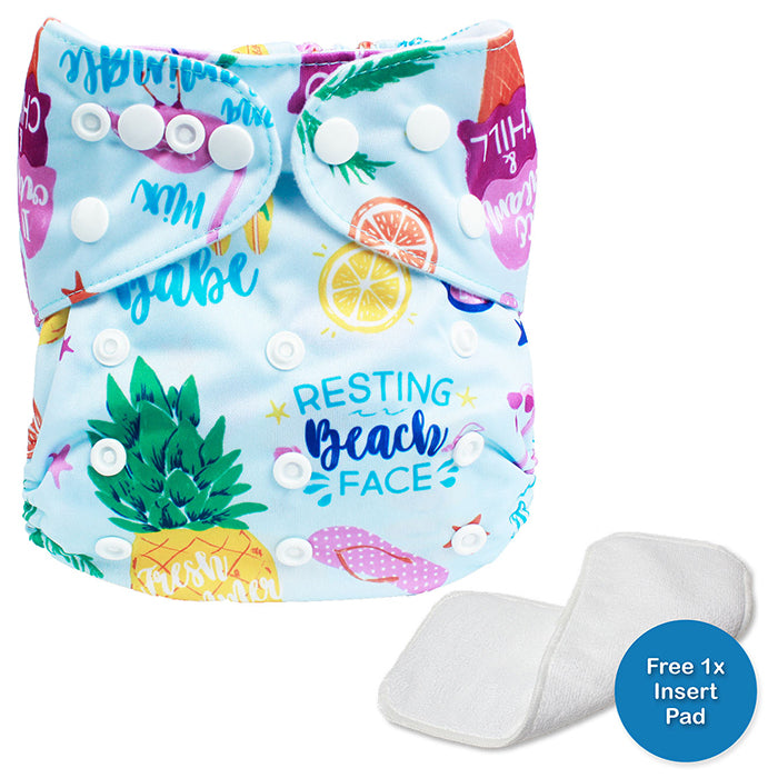 Little Steps Reusable Cloth Diaper with Adjustable Snap Buttons- Summer Theme