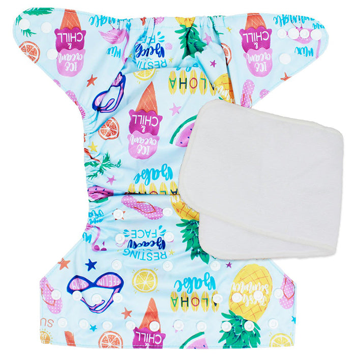 Little Steps Reusable Cloth Diaper with Adjustable Snap Buttons- Summer Theme